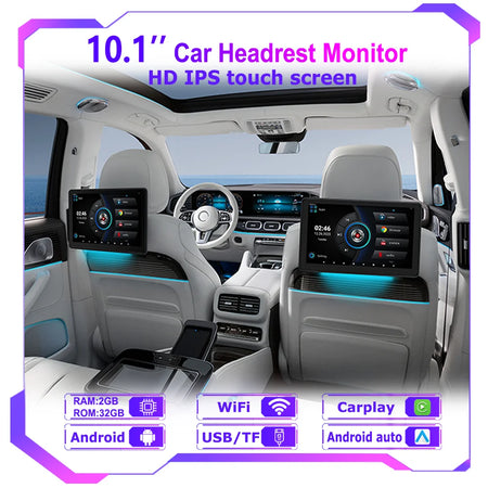 Incell 10.1 Inch Android 13 Car Headrest Monitor &ndash; Ultra-Thin Touch Screen with Carplay and Ambient Lights