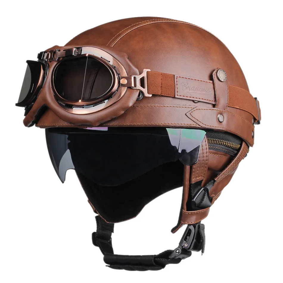 Herobiker Retro Half Helmet DOT - Lightweight ABS Shell 535-BG Brown / M