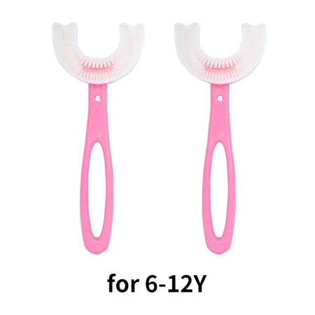 360 Degree U-Shaped Silicone Baby Toothbrush for Kids' Oral Care 2 Pcs Pink(2-12Y) / CHINA