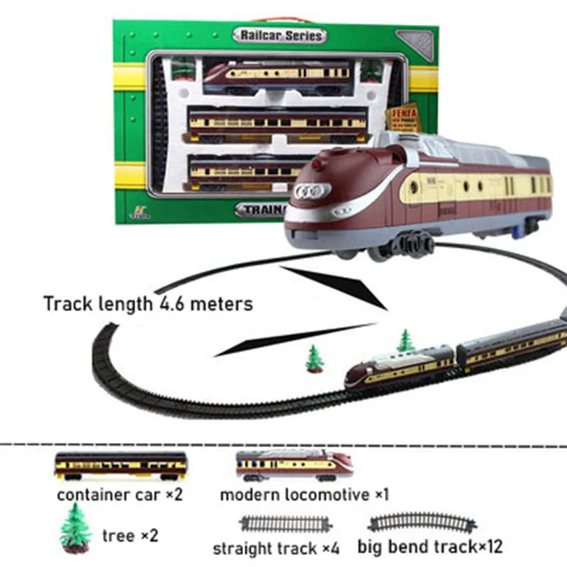 Electric Train Toy Set Whistle Car Railway Tracks Steam Locomotive Engine Diecast Model Educational Game Boy Toys for Children