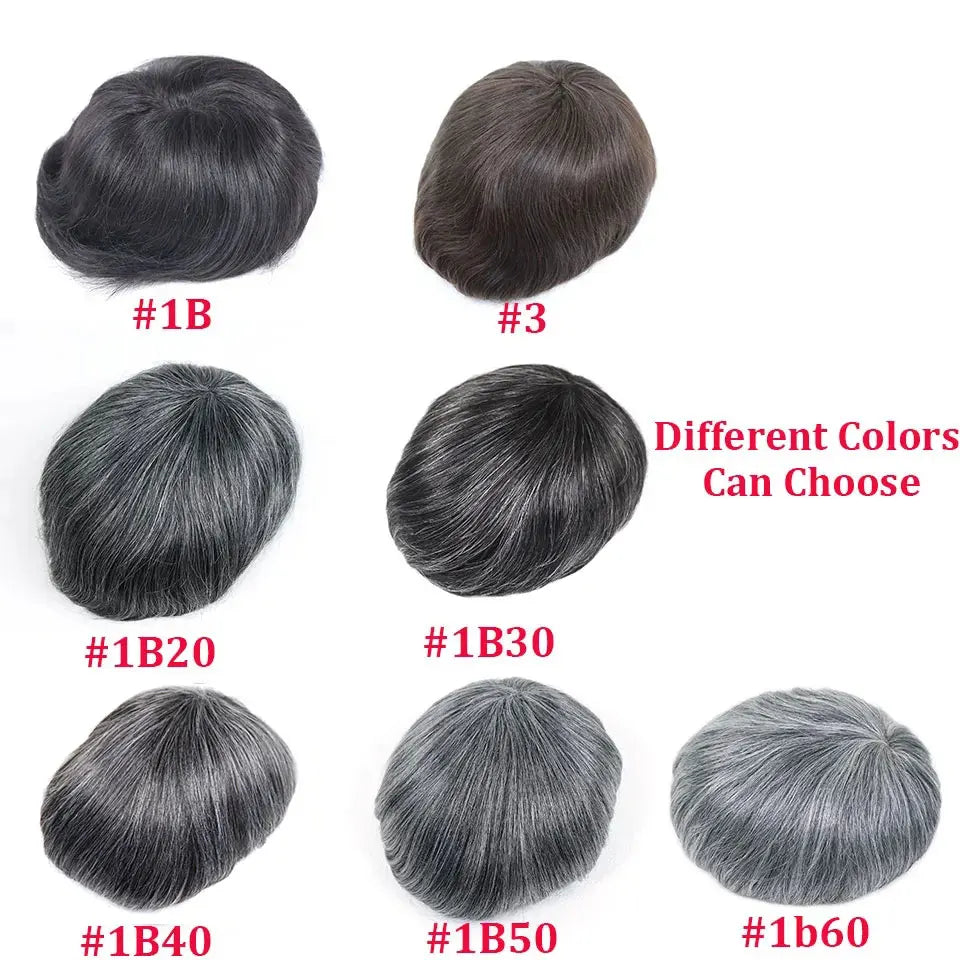 Bfirehair 0.08-0.10MM Full Skin PU Men&rsquo;s Toupee with V Loop Remy Hair