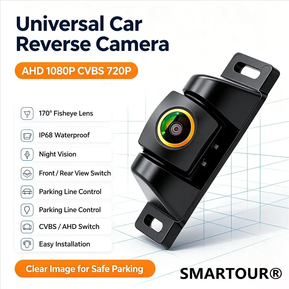 AHD 720P CCD Fisheye Car Reverse Camera 170° Wide Angle CVBS NTSC Switchable Front/Rear View Waterproof Vehicle Backup Parking by InterCyprus Trading Ltd