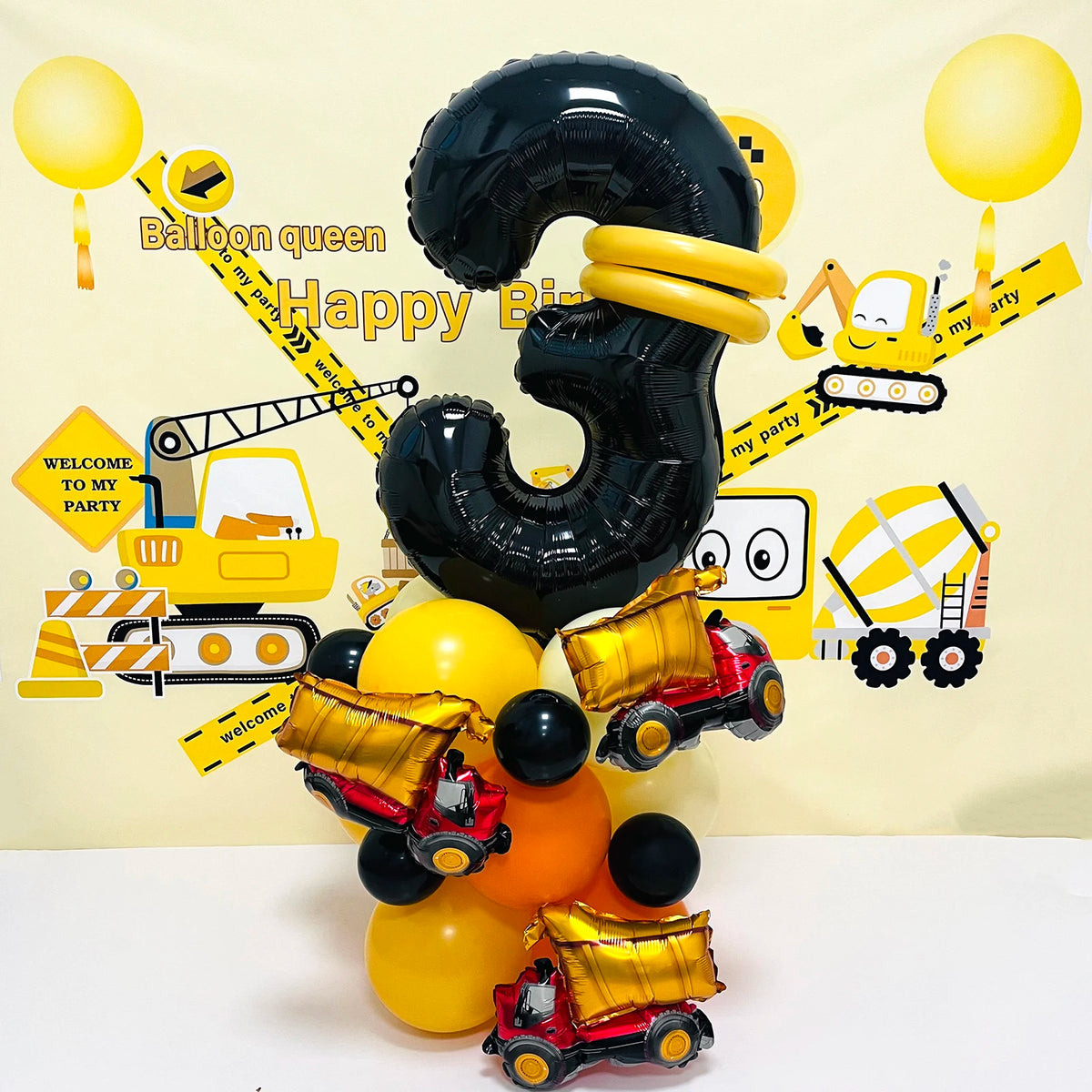 31pcs/set, 32inch Construction Theme Age Number Truck ExcavatorTower With Black Balloon Birthday Party Decorations Supplies 3 years old / 32inch / excavator