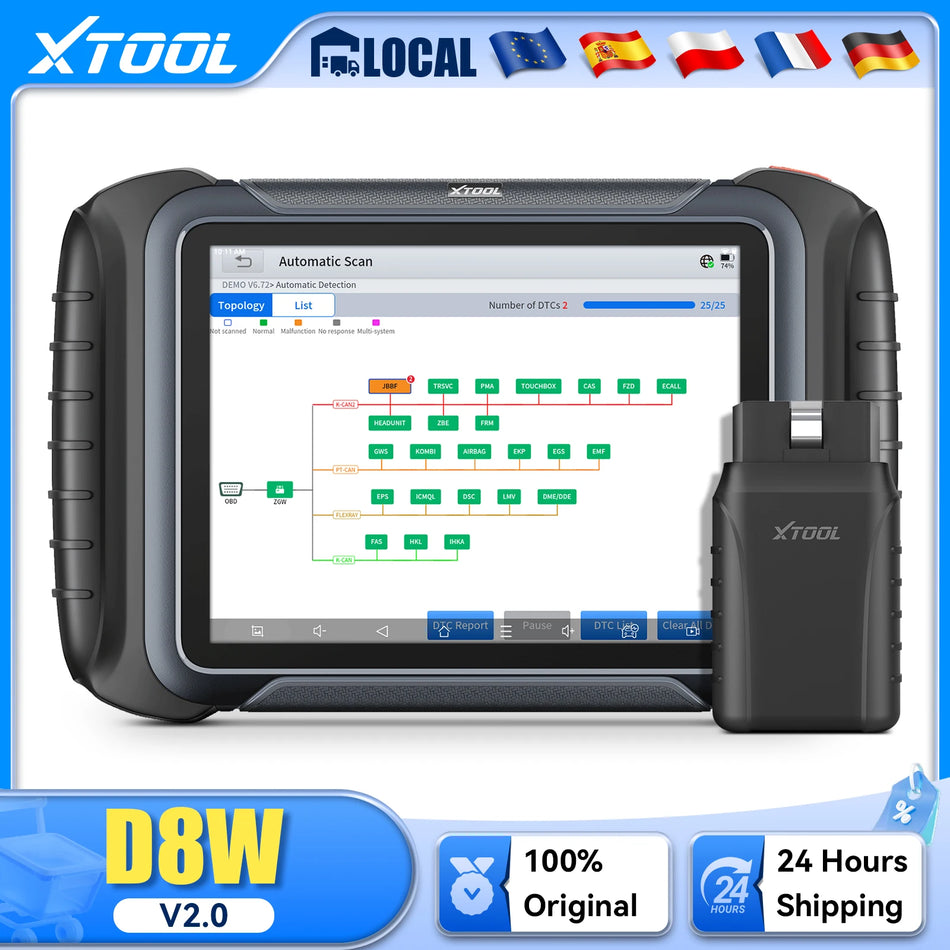 XTOOL D8W V2.0 Scanner de Diagnóstico OBD2 para Carros com Programação de Chaves ECU
