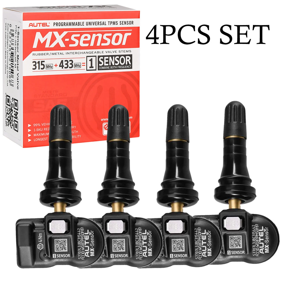 Autel TPMS MX Sensor 315MHz 433MHz - Cloneable Programming 4pcs Rubber Valve / UNITED KINGDOM