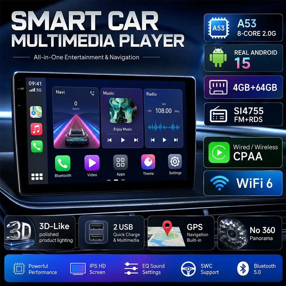 2DIN Head Unit Android 15 CarPlay GPS Player For VW Golf 5 6 by InterCyprus Trading Ltd