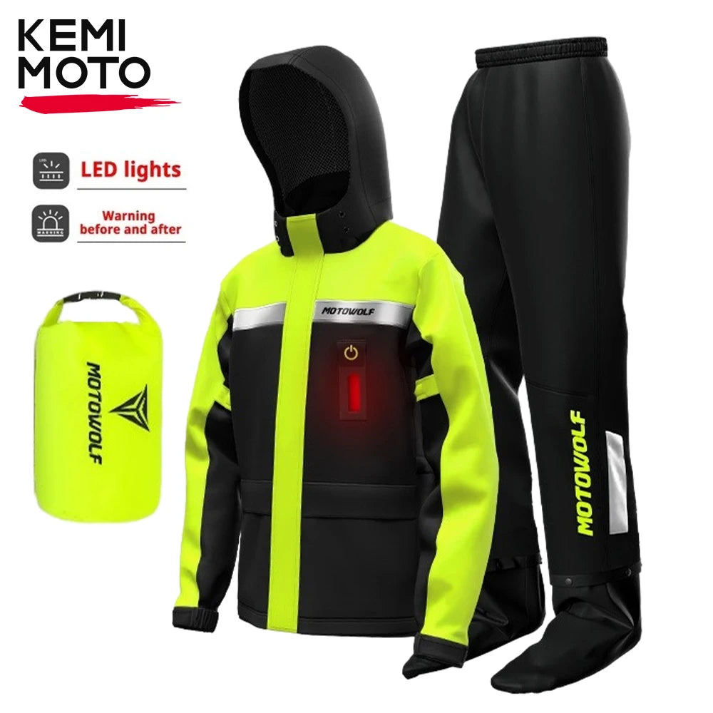 KEMITOUR Summer Motorcycle Raincoat &ndash; LED Alert Rain Gear