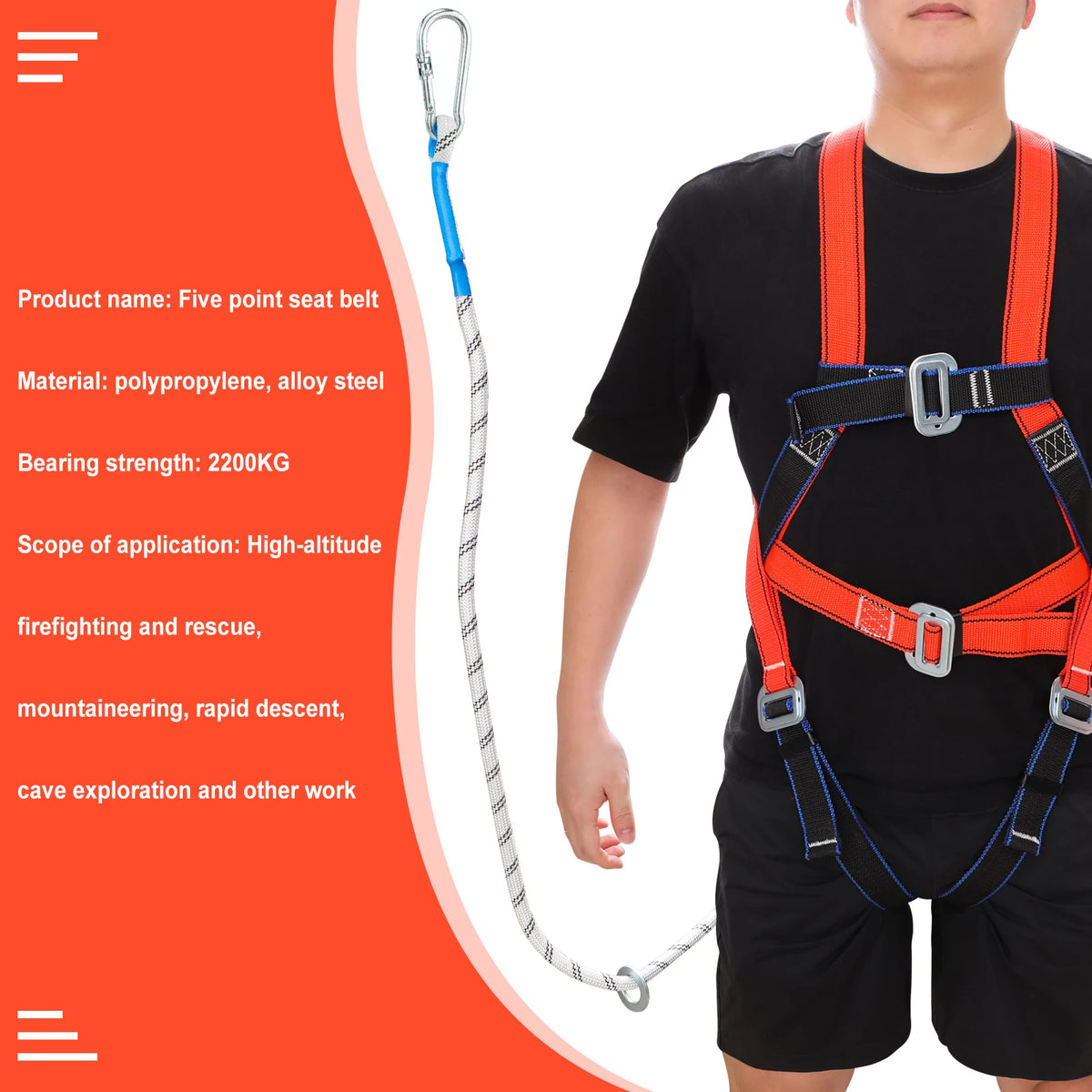 High Altitude Five-Point Safety Harness with Carabiner for Outdoor Climbing and Construction