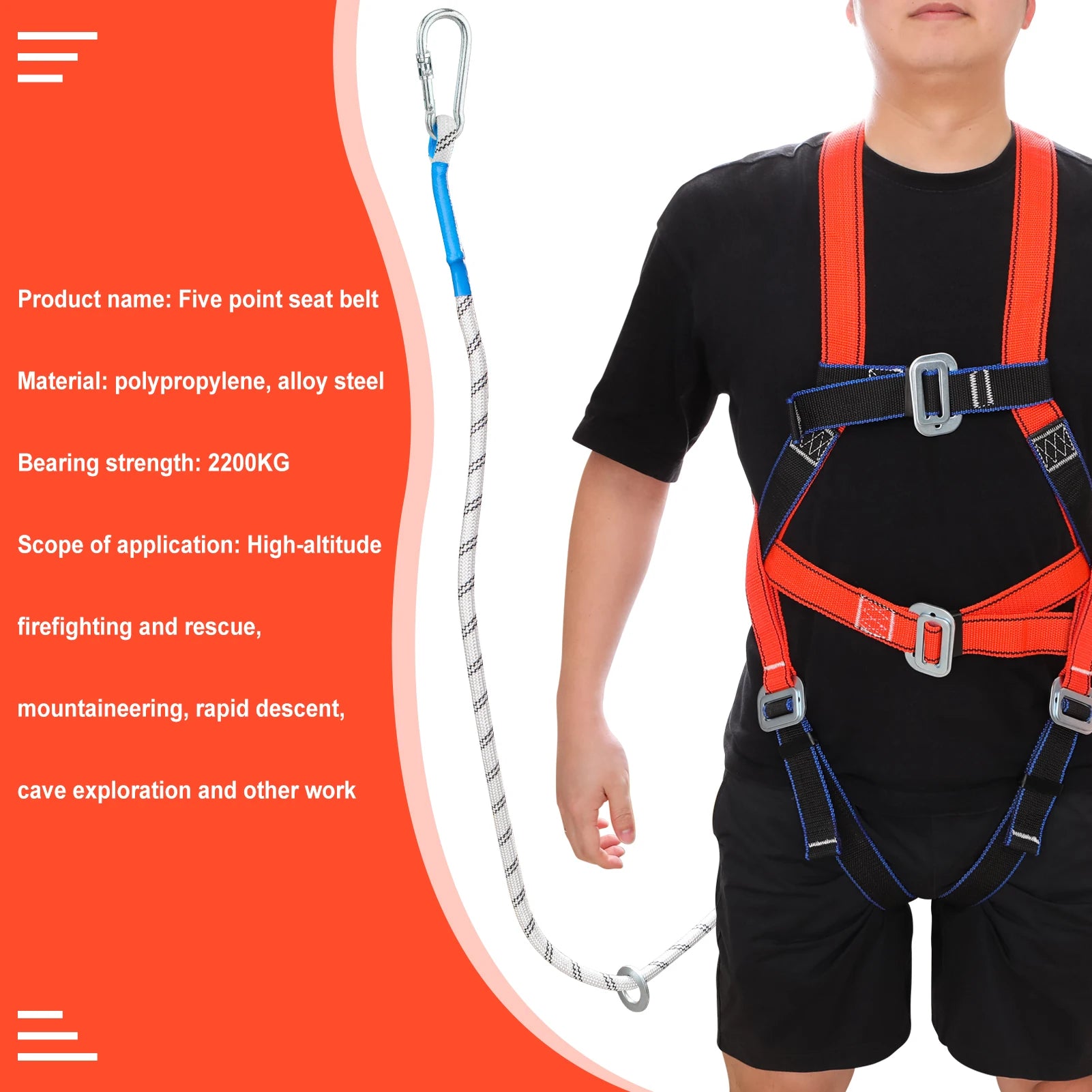 High Altitude Five-Point Safety Harness with Carabiner for Outdoor Climbing and Construction
