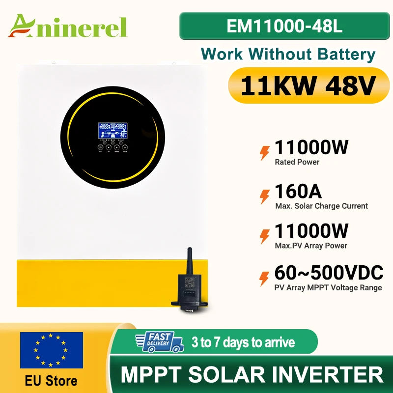 Inverter Ibrido Solare Aninerel 3.5kW 6.2kW 11kW MPPT 100A 120A 160A 500VDC 220VAC Onda Sinusoidale Pura WiFi Pronto LiFePO4