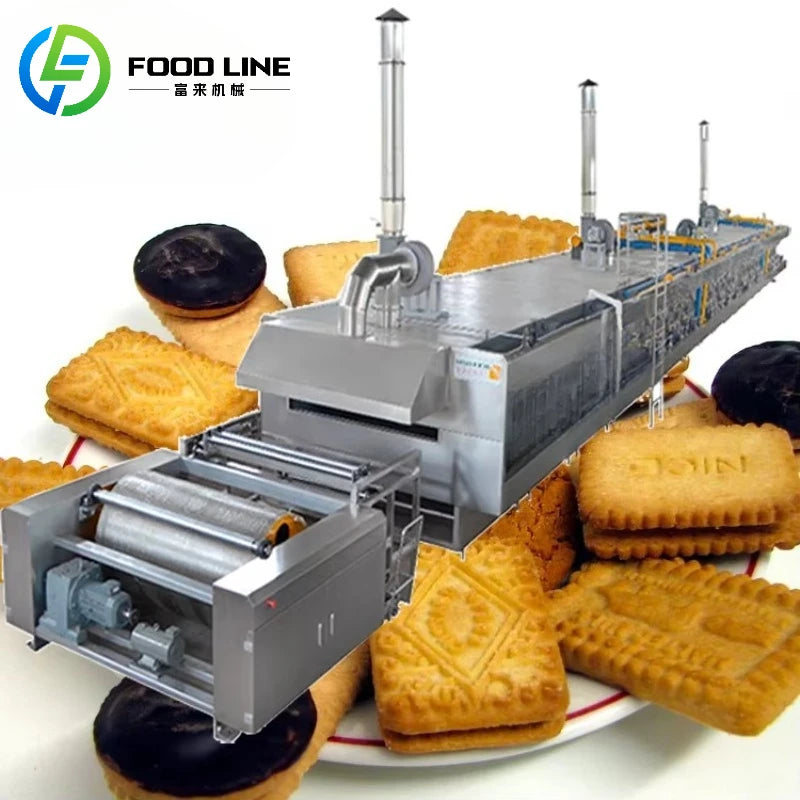 Helautomatisk produktionslinje för kex med macaronformningsmaskin för kakor Hög effektivitet Låg energiförbrukning