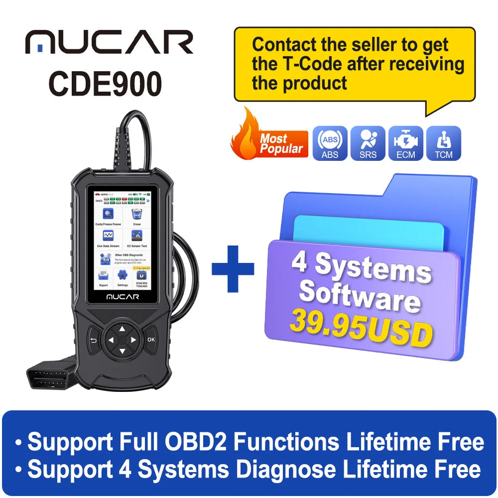 MUCAR CDE900 Obd2 Scanner &ndash; 4 Inch Touchscreen Free Update CDE900 add 4 Systems / brazil