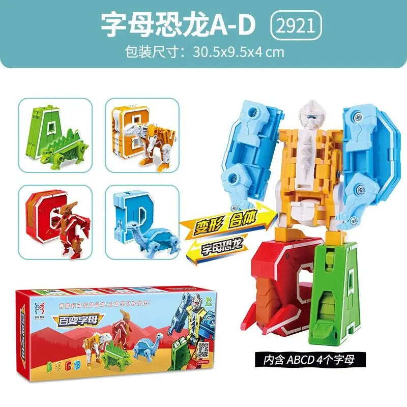 Transforming Number Robots Action Figure Set with Dinosaur Model 4pcs ABCD with BOX