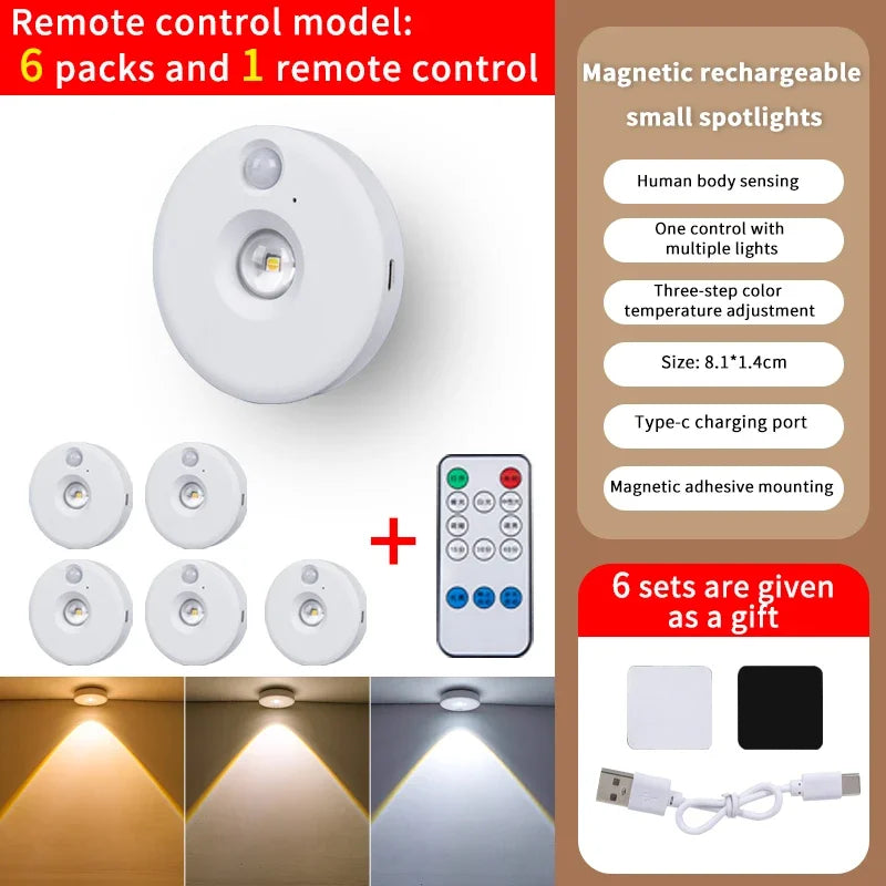 PIR Motion Sensor LED Cabinet Light - Dimmable Night Light 6Lamp With RC / CHINA