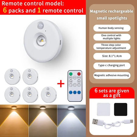 PIR Motion Sensor LED Cabinet Light - Dimmable Night Light 6Lamp With RC / CHINA