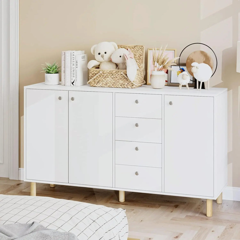 Getone White Kitchen Sideboard With 3 Doors And 4 Drawers