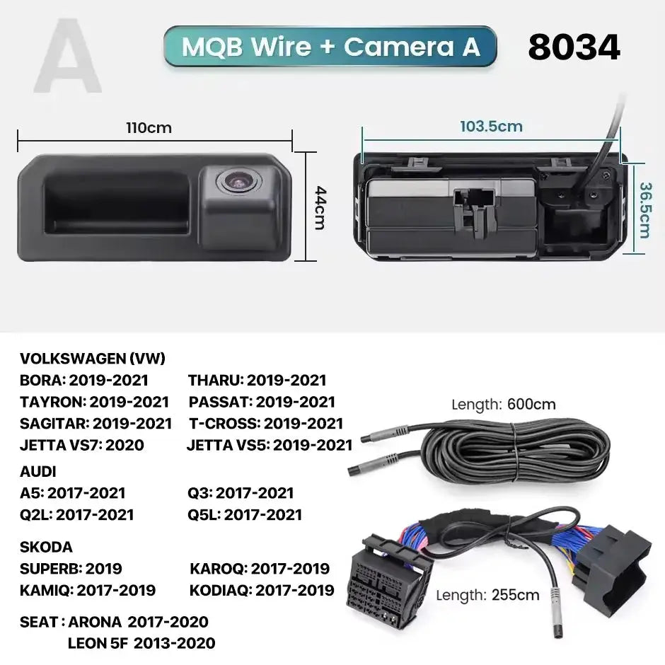 Dynamic Trajectory CanBus Trunk Handle Reverse Camera For MQB PQ Audi A3 A5 Q5 A7 B8/VW Passat Golf Tiguan Jetta Polo Skoda Bora by InterCyprus Trading Ltd
