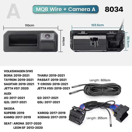 Dynamic Trajectory CanBus Trunk Handle Reverse Camera For MQB PQ Audi A3 A5 Q5 A7 B8/VW Passat Golf Tiguan Jetta Polo Skoda Bora by InterCyprus Trading Ltd