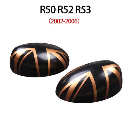 Mini Cooper R50 R52 R53 Black Flag Rear View Mirror Covers - 2PCS Decorative Accessories Golden Jack / R50 R52 R53 02 to 06 / Right hand Drive