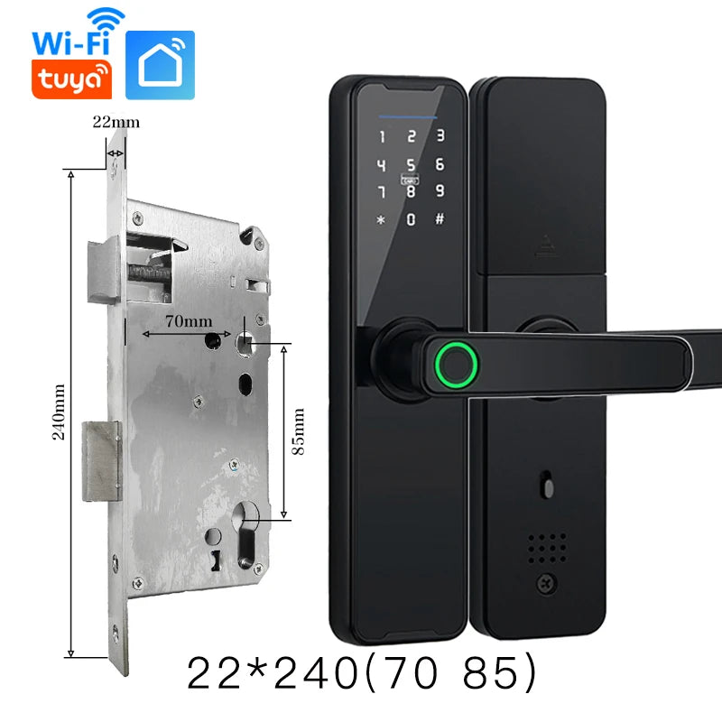 PHIPULO Tuya WiFi Smart Lock with Fingerprint and Remote Unlocking 22x240 7085 / Black
