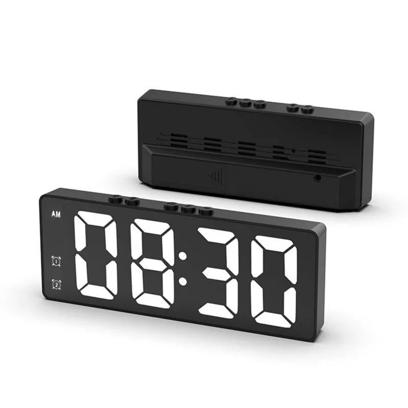 NieNie Dual Alarm LED Clock with Voice Control and Temperature Display Black
