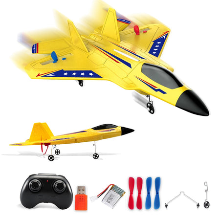 SU35 Remote Control Glider - 2.4G Flying Model Airplane with LED Lights F22 Yellow