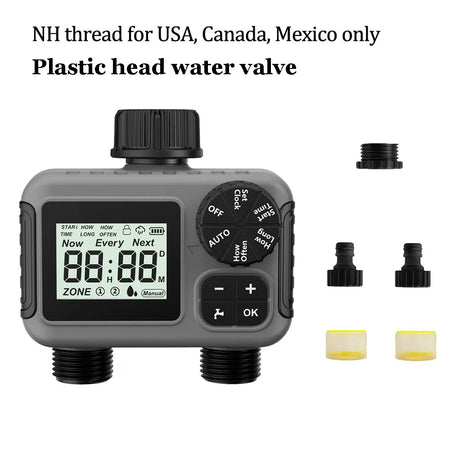 2 Zone Digital Water Timer 3/4 Inch Thread &ndash; Easy Use Plastic NH Thread