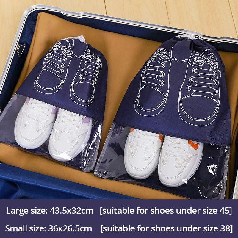 5-Piece Waterproof Shoe Storage Bags with Thickened Non-Woven Fabric - Eco-Friendly Travel Moistureproof Organizer Dark blue 5pcs / 36x26.5cm