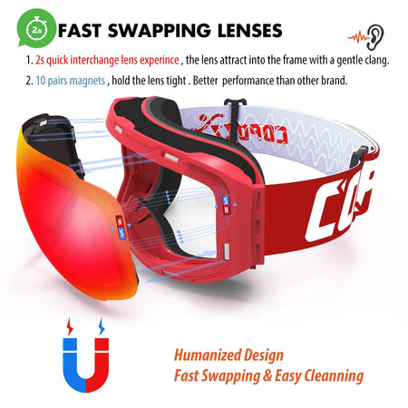 COPOZZ Magnetic Ski Goggles &ndash; UV400 Anti-Fog Protection
