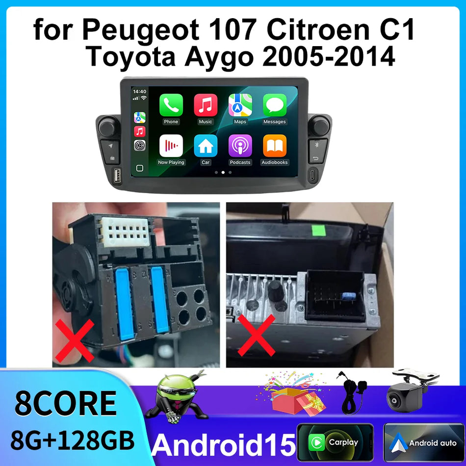 Stereo auto cu ecran tactil de 7 inci, navigație GPS, DSP cu Bluetooth pentru Peugeot C1, Aygo, Citroen