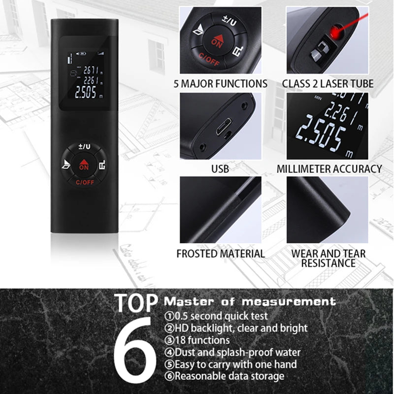 40m Protable Laser Distance Meter &ndash; Rechargeable Backlight