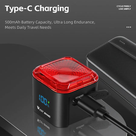 WEST BIKING Smart Brake Sensing Bicycle Taillight with Digital Power Display