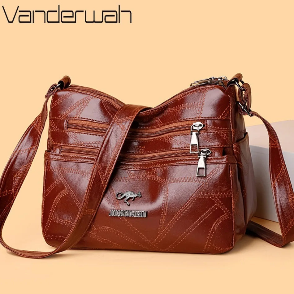 Geantă crossbody din piele PU cu multiple buzunare pentru femei, geantă de umăr vintage de lux