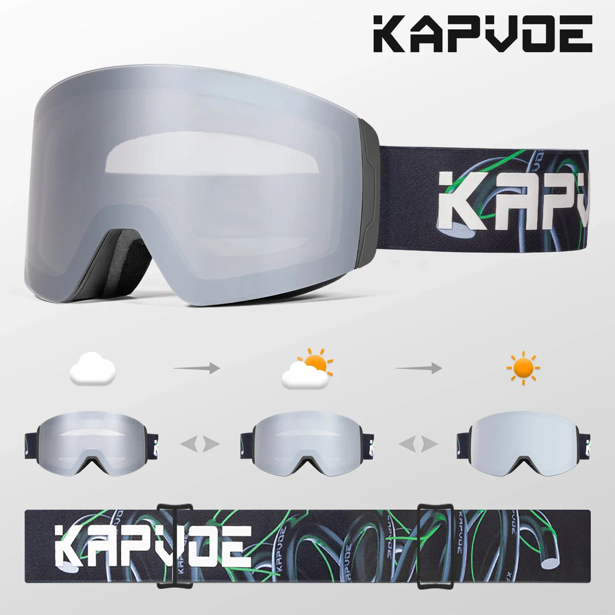 Kapvoe Photochromic Ski Goggles &ndash; Magnetic Anti-Fog Lenses
