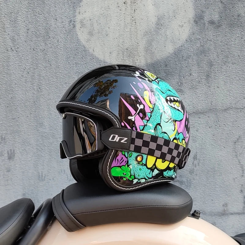 OrzChoice 2025 Retro Motorcycle Helmet - Built In Lens