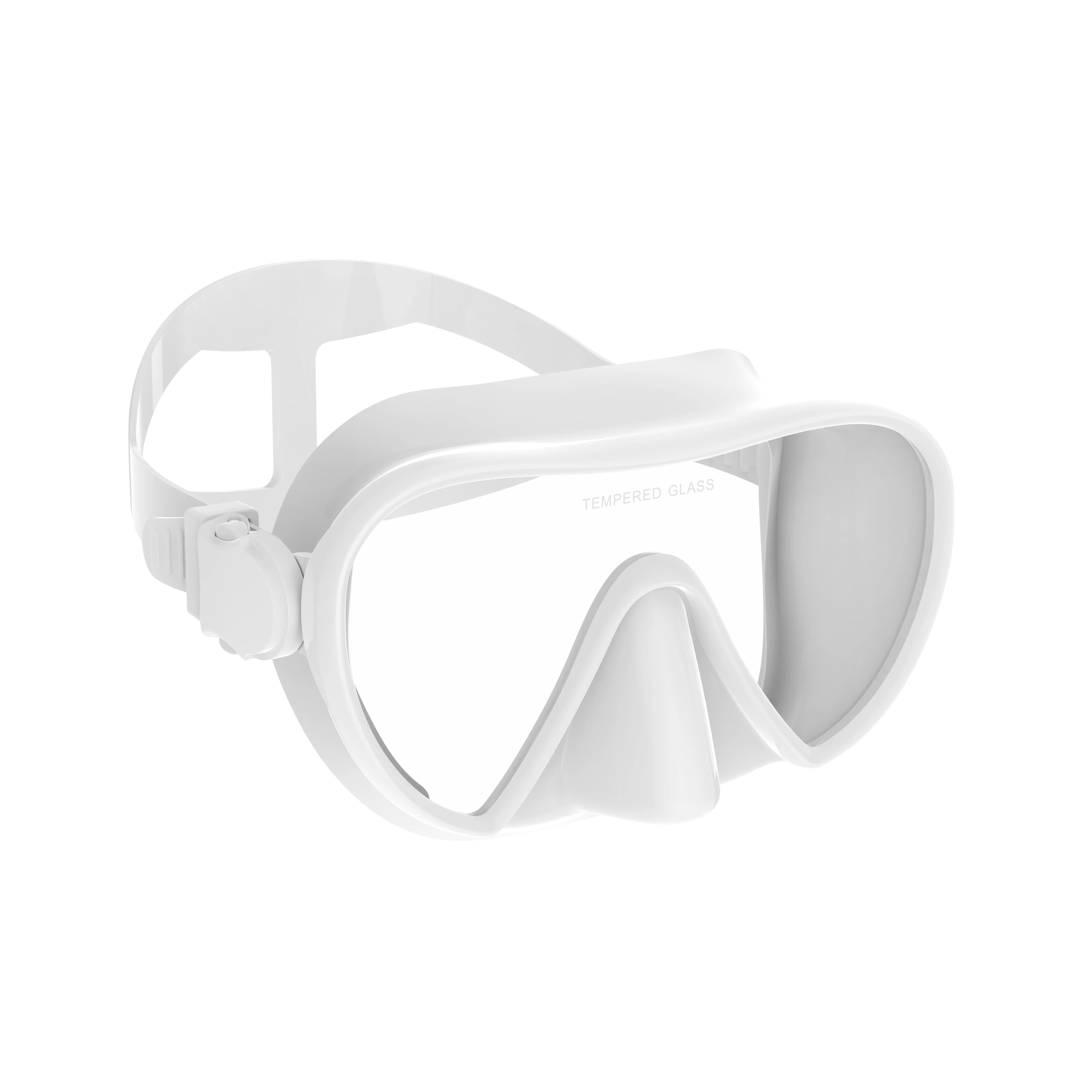 Frameless Scuba Diving Mask with Panoramic Tempered Glass and Silicone Skirt White / CHINA
