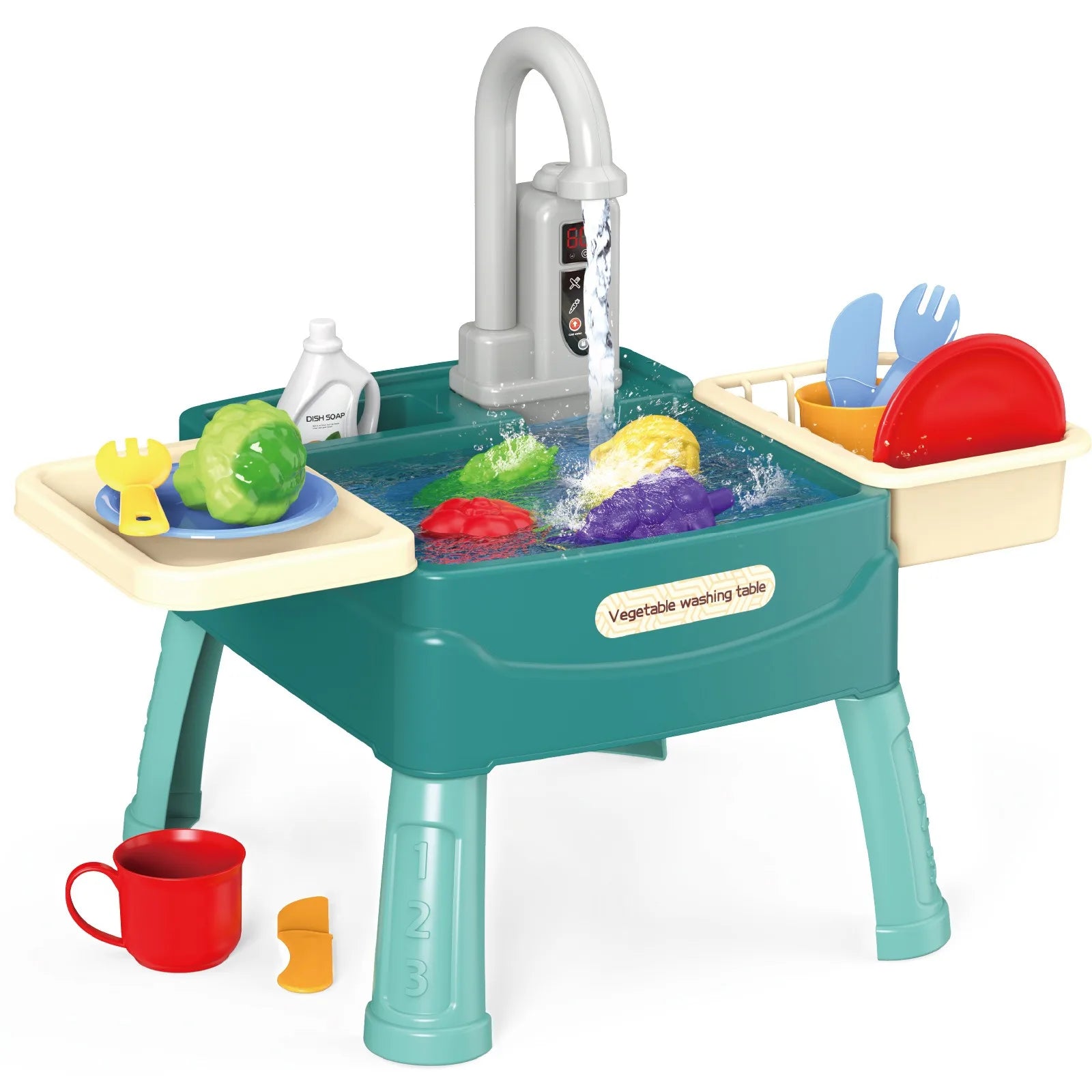 Electric Kitchen Simulation Toy with Dishwashing and Vegetable Washing Features