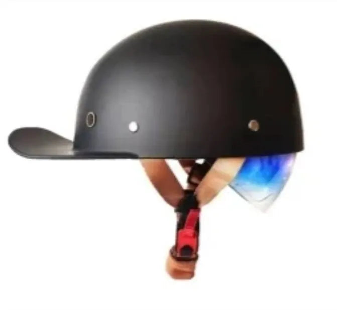 Street Retro Baseball Helmet Motorcycle Helmet &ndash; Blue Lenses Matte-Black / L