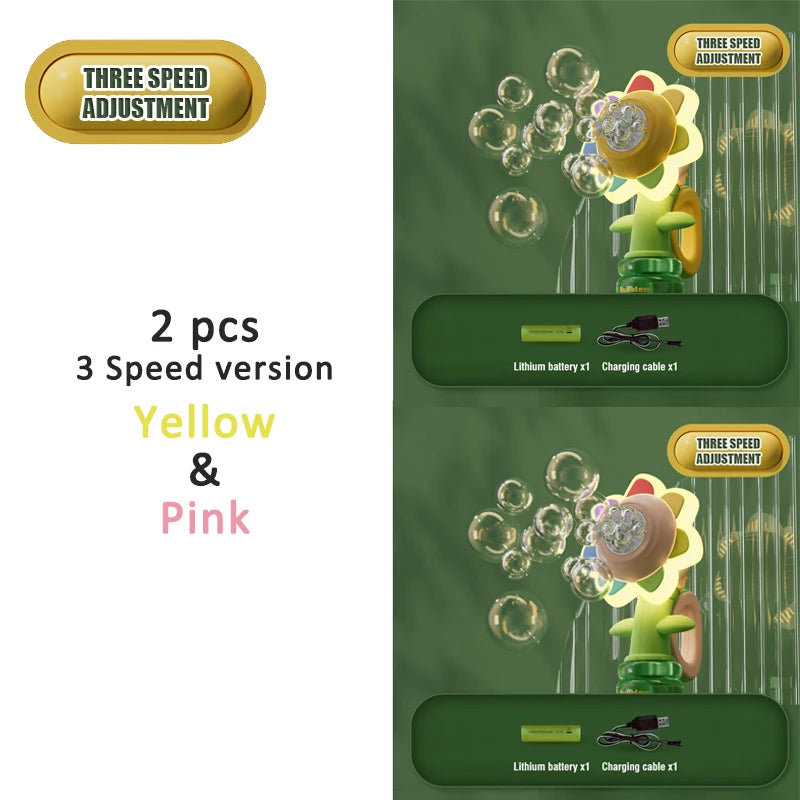 Sunflower Bubble Mac &ndash; Automatic Soap Blower with Sound and Light 2pcs 3 Speed