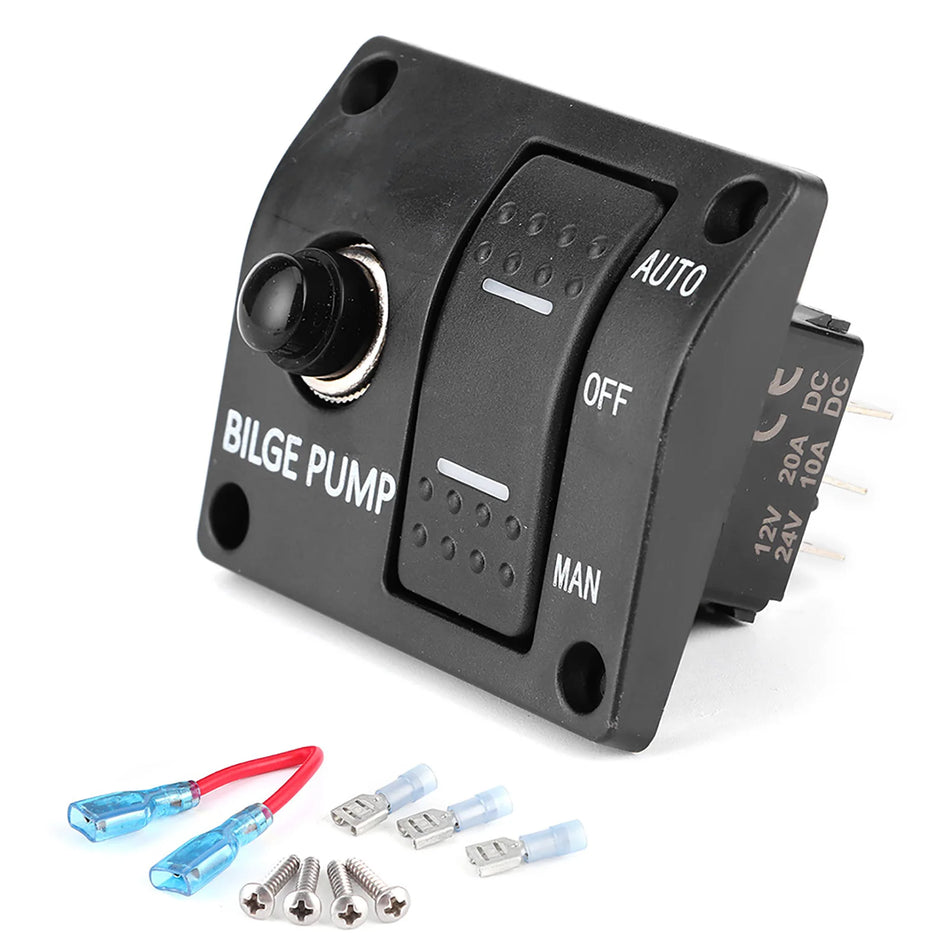 Panou de comutator cu rocker pentru pompă de bilă 3 căi cu oprire automată, 12V 24V, indicator LED
