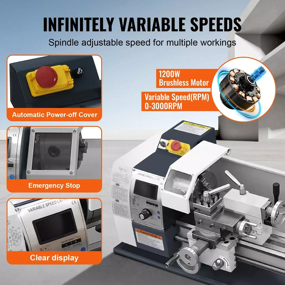 Sihao 1200W Metal Drejebænk 220x750mm Variabel Hastighed LED Drejebænk