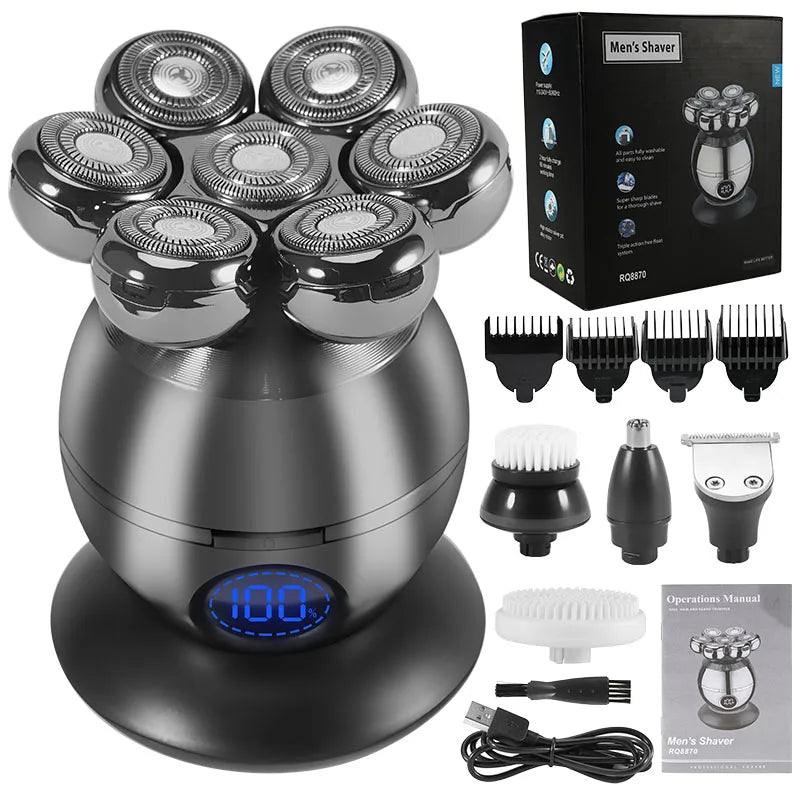 5-in-1 Waterproof Electric Head Shaver for Bald Men with Floating Cutter and Grooming Attachments 5-in-1-Box / CHINA