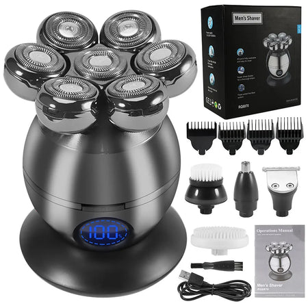 5-in-1 Waterproof Electric Head Shaver for Bald Men with Floating Cutter and Grooming Attachments 5-in-1-Box / CHINA