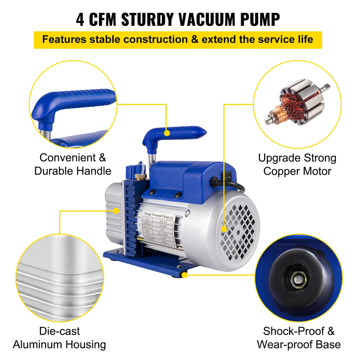 SucceBuy RS-1.5 Vacuum Pump - 4 CFM Single Stage Degassing