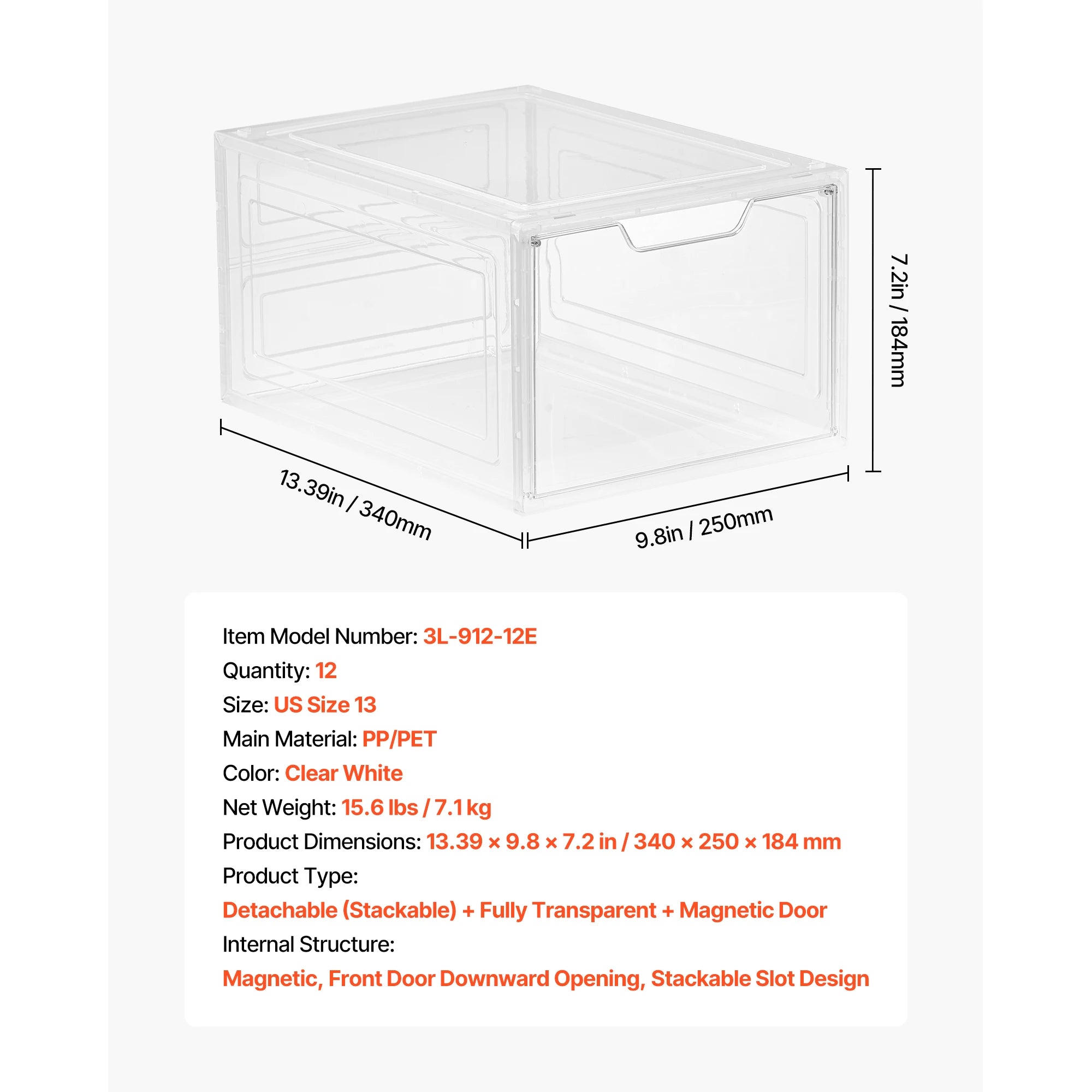 SucceBuy Clear Stackable Shoe Boxes &ndash; Magnetic Door 12PCs White / United States