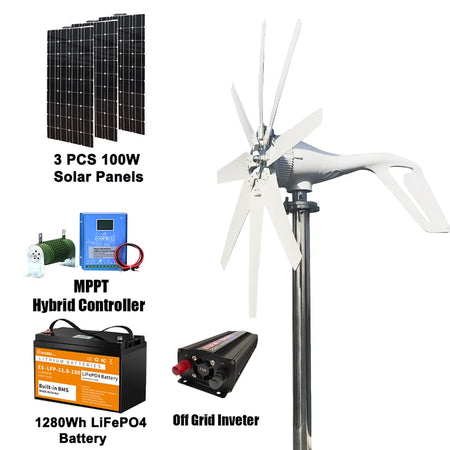 1000W Wind Turbine Generator with Solar Panel Power Supply Kit With Battery System / 1000W / CHINA | 48V
