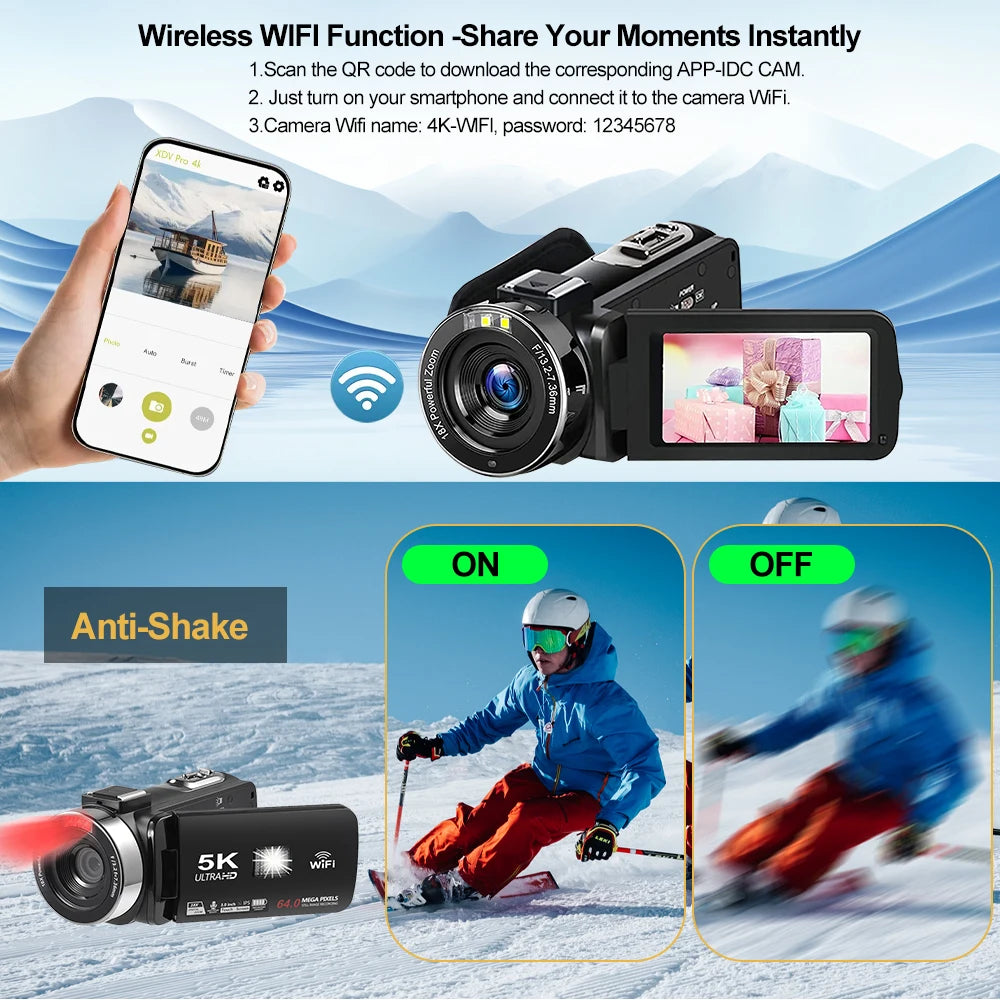 Ourlife 5K Digital Camera &ndash; 18X Digital Zoom with Rotatable Touch Screen