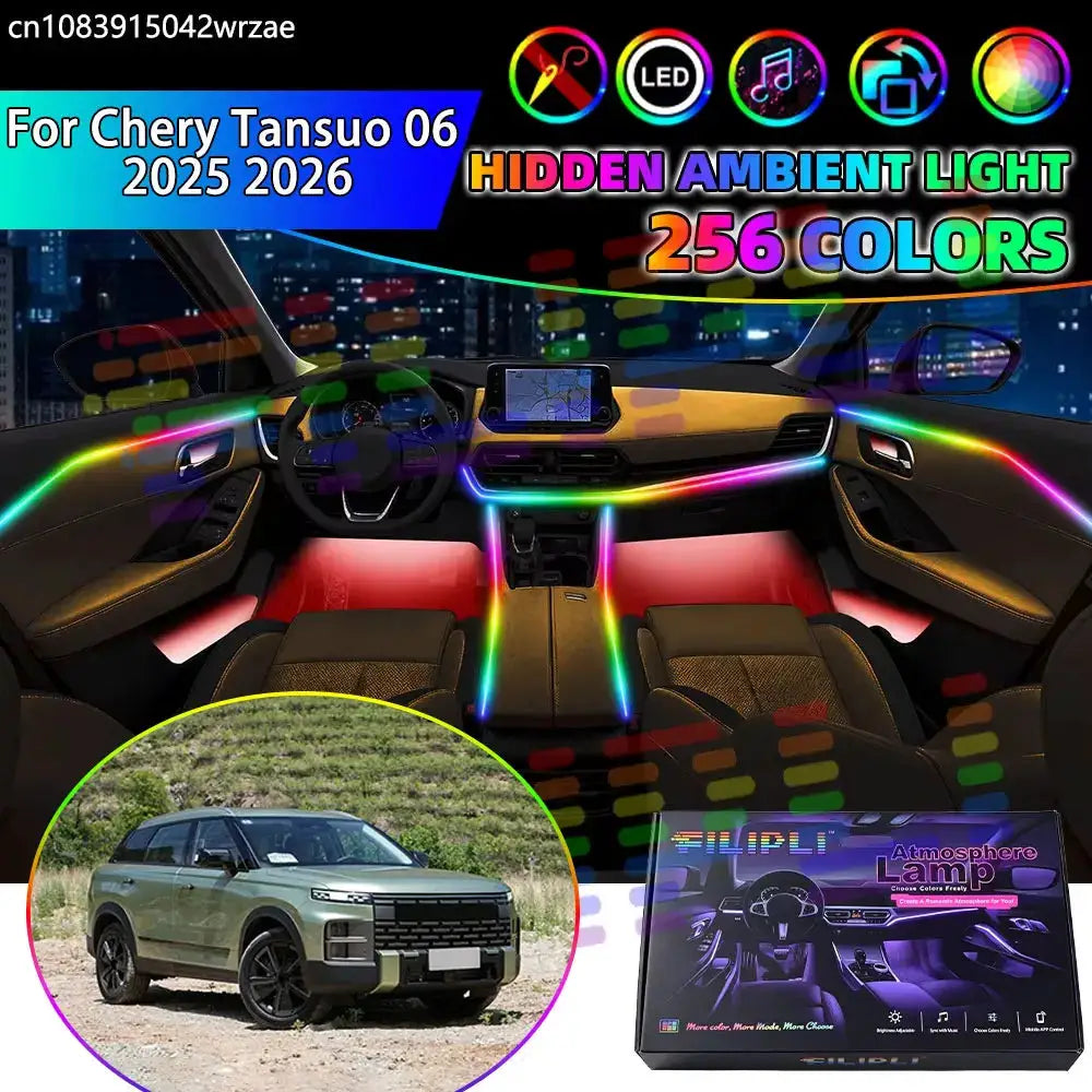For Chery Tansuo 06 2025 2026 T1EJ RGB Car Interior Ambient Lights Strips Breathing Lighting Kit App Control LED strips Parts by InterCyprus Trading Ltd