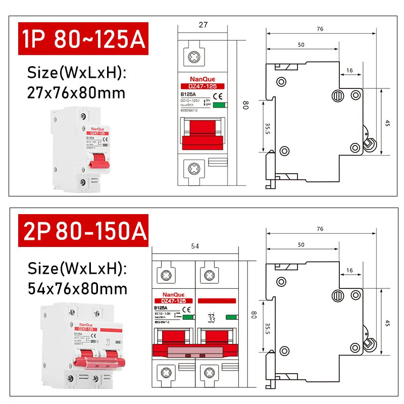 NANQUE 12V-110V Mini Circuit Breaker Switch - Positive/Negative Battery Protection