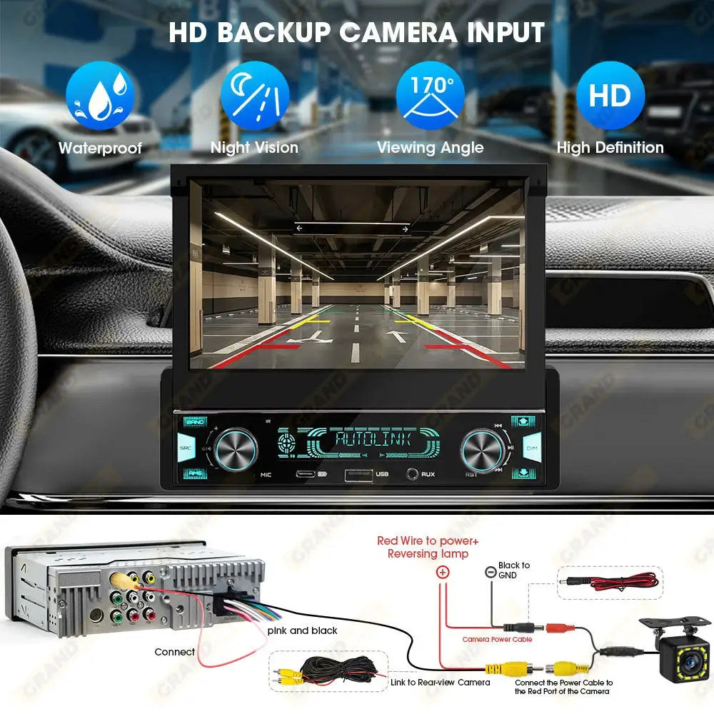 1DIN 7Inch MP5 Car Radio Player FM AM RDS Automatic Retractable IPS Touch Screen Wireless CarPlay Android Auto Car Stereo GPS by InterCyprus Trading Ltd
